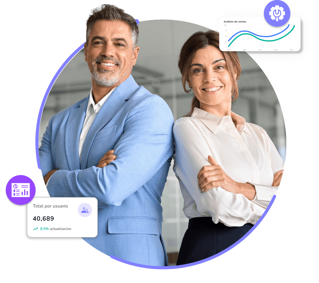 Empresarios felices usando ClickBalance